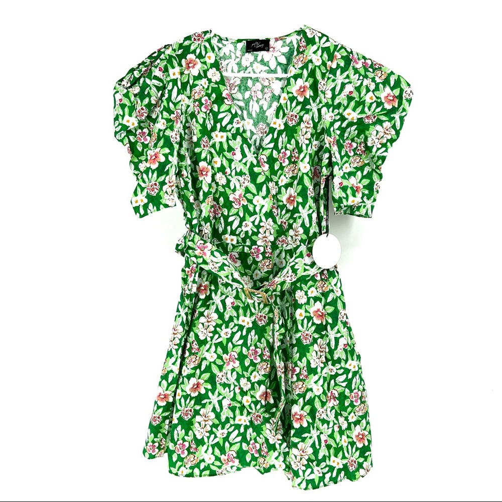 Milk & Honey Women's Tropical Print Puff Sleeve Belted Mini Dress- Vario…